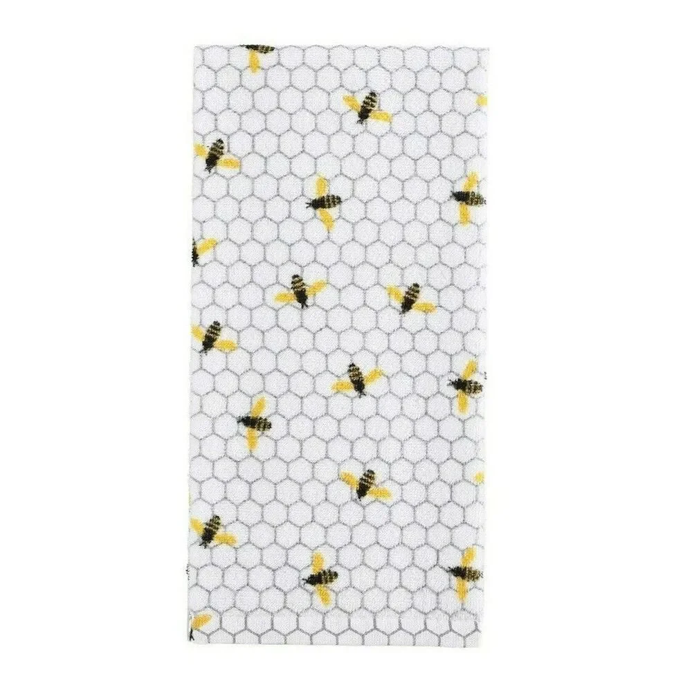 Honeybee Kitchen Towels 5-Pc Honeycomb White Black Checks Yellow Cotton Gift NEW